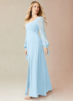 Azazie Leonia Bridesmaid Dresses Sky Blue A-Line Long Sleeve Chiffon Dress image4