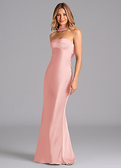 Azazie Lusinda Bridesmaid Dresses Powder Pink Mermaid Strapless Stretch Satin Dress image1