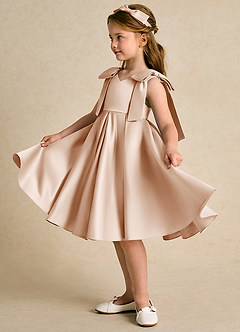 Azazie Guppie vestidos de niña de las flores Vestido de Rosa Inglesa de Satin Mate de Princesa con Plisado image4