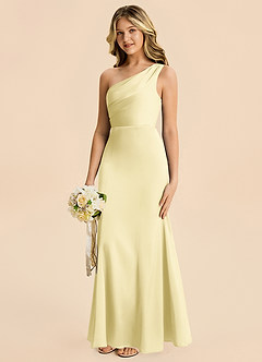 Azazie Ren Junior Robe Trapèze en Satin extensible Plissé Sorbet Citron image2