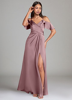 Azazie Dakota Bridesmaid Dresses Dusty Rose A-Line Off the Shoulder Stretch Satin Dress image4