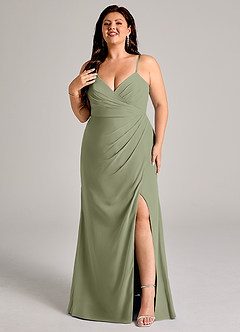 Azazie Maci Bridesmaid Dresses Pistachio Sheath Pleated Chiffon Dress image8