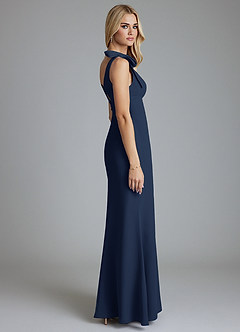Azazie Taro Bridesmaid Dresses Dark Navy Sheath Bow Chiffon Dress image4