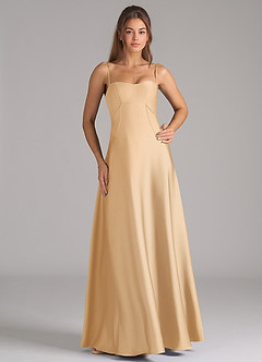 Azazie Valentine Robes de demoiselle d'honneur Robe Trapèze en Satin extensible Corset Or image3