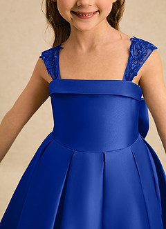 Azazie Genie Flower Girl Dresses Royal Blue Ball-Gown Off the Shoulder Matte Satin Dress image4