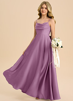 Azazie Bear Junior A라인 스윗하트 네크라인 스트레치 새틴 플로어 길이 주니어 신부 들러리 드레스 image5