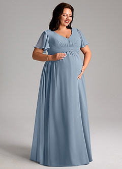 Azazie Verna vestidos de dama de honor de maternidad Vestido de Corte En A Cuello en V fruncido Hasta el suelo Gasa image10