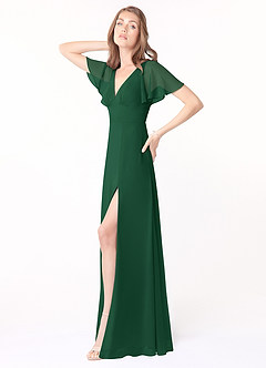 Azazie Kimber Bridesmaid Dresses Dark Green A-Line Flounce Sleeve Chiffon Dress image3