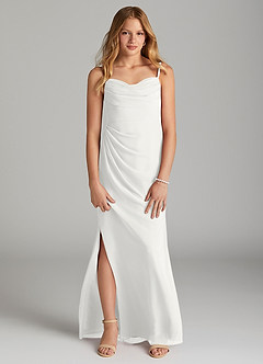 Azazie Mai Junior White Sheath Pleated Chiffon Dress image1