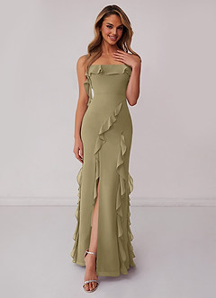 Barbie ♥ Azazie Bridesmaid Dresses Moss Green Sheath Bow Chiffon Dress image1