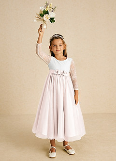 Azazie Mae Flower Girl Dresses Ivory Rose Petal A-Line Bow Tulle Dress image4