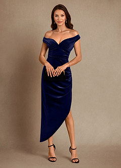 Azazie Nabila vestidos de madre de la novia Vestido de Azul Marino Oscuro de terciopelo de Columna con Vestidos sin tirantes image1