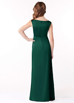 Azazie Sadia Junior Emerald A-Line Pleated Stretch Satin Dress image3