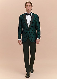 front Samuel Emerald Floral Jacquard Peak Lapel Tuxedo Jacket