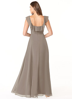 Azazie Jinny Bridesmaid Dresses Taupe A-Line Square Neckline Ruched Chiffon Dress image2