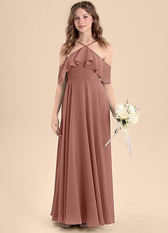 Azazie Tessabelle Junior Jurk van Chiffon met A-Lijn Off the Shoulder Ceder Roos image4