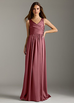 Azazie Keyla Robes de demoiselle d'honneur Robe Trapèze en Satin extensible Plissée Rose Du Désert image3