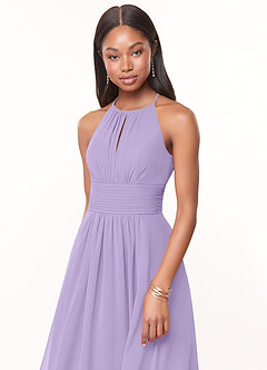 Azazie Bonnie Bridesmaid Dresses Lilac A-Line Keyhole Ruched Chiffon Dress image5