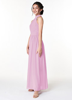 Azazie Iman Junior Candy Pink A-Line Pleated Chiffon Dress image5