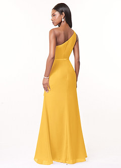 Azazie Liza Bridesmaid Dresses Marigold Mermaid One Shoulder Chiffon Dress image4
