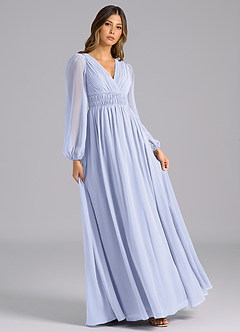 Azazie Palerma Bridesmaid Dresses Lavender A-Line Long Sleeve Chiffon Dress image4