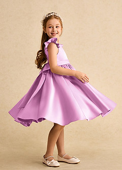 Azazie Dumpling Flower Girl Dresses Candy Pink A-Line Bow Matte Satin Dress image5