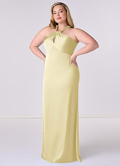 Barbie ♥ Azazie Bridesmaid Dresses Lemon Sorbet Sheath Stretch Satin Dress image9