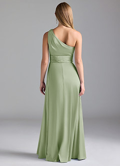 Azazie Dallas Robes de demoiselle d'honneur Robe Trapèze en Satin extensible Ue épaule Vert Sauge image2