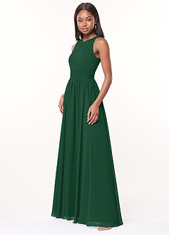 Azazie Harper Bridesmaid Dresses Dark Green A-Line Pleated Chiffon Dress image3