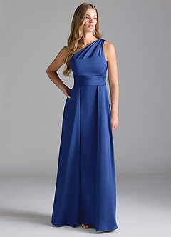 Azazie Dallas Vestidos de damas de honor Vestido de Azul Real de Satén Elástico de Corte en A con Hombro unilateral image3
