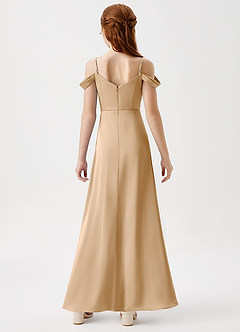 Azazie Ocean Junior Gold A-Line Off the Shoulder Stretch Satin Dress image7