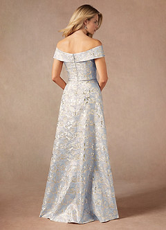 Azazie Maria Mother of the Bride Dresses Dusty Blue A-Line Off the Shoulder Jacquard Dress image5