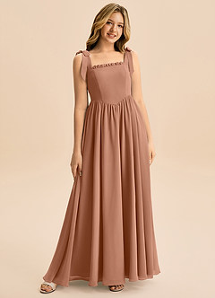 Azazie Delia Junior Abito A-Line in Chiffon Fiocco Bronzo image1