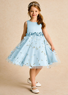 Azazie Starri Flower Girl Dresses Sky Blue Ball-Gown Beaded Matte Satin Dress image3