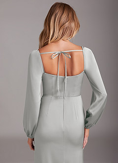 Azazie Charissa Bridesmaid Dresses Silver Sheath Long Sleeve Stretch Satin Dress image2