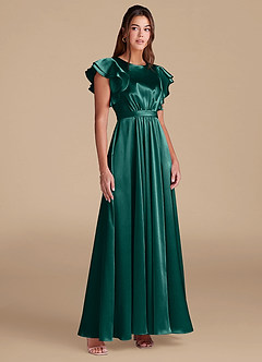Azazie Daphne Modest Bridesmaid Dresses A-Line Ruched Metallic Satin Floor-Length Dress image4