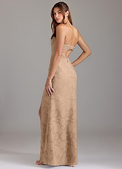 Azazie Leonis Jurken voor bruidsmeisjes Converteerbaar Jurk van Bloemen Burn-out met Kolom Strapless Champagne image3
