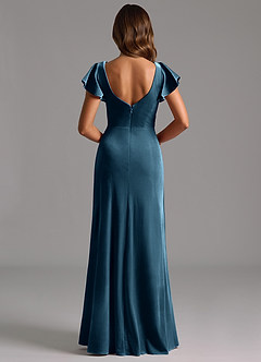 Azazie Omari Bridesmaid Dresses Blue Topaz A-Line Pleated Velvet Dress image6