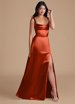 Azazie Hope Bridesmaid Dresses Paprika A-Line with Pockets Metallic Satin Dress image1