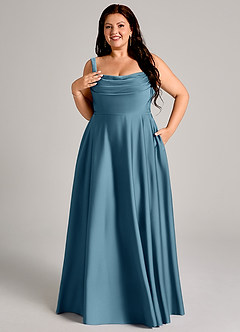 Azazie Shaude Robes de demoiselle d'honneur Robe Trapèze en Satin extensible Plissée Bermude image11