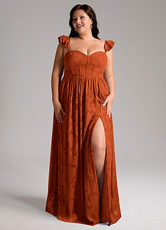 Azazie Denisse Robes de demoiselle d'honneur Robe Trapèze en Blumen-Burnout Rayé Paprika image9