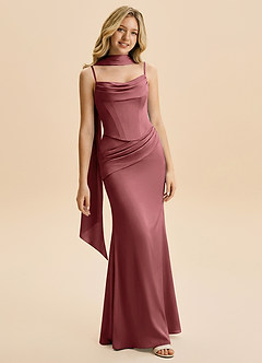 Azazie Sorrel Junior Robe Sirène en Satin extensible Drapé Améthyste image1