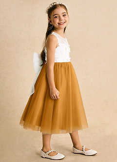 Azazie Lina Flower Girl Dresses Ivory Butterscotch Ball-Gown Lace Dress image6