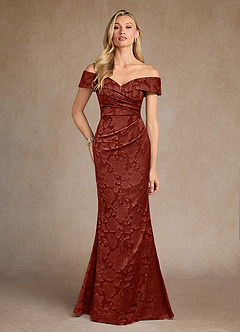 Azazie Canton Mother of the Bride Dresses Terracotta Mermaid Off the Shoulder Floral Burnout Dress image1