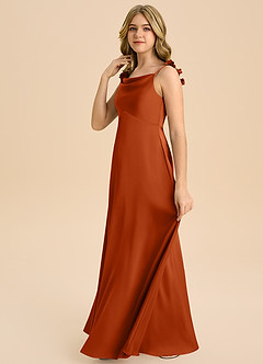 Azazie Gumdrop Junior Burnt Orange Empire Pleated Stretch Satin Dress image5