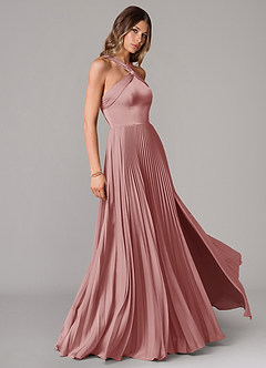 Azazie Afra Brautjungfernkleider A-Linie Plissee Stretch-Satin Kleid Altrosa image3