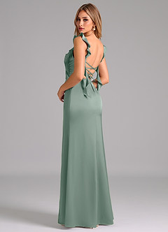 Azazie Jessamine Bridesmaid Dresses Silver Sage Sheath Corset Stretch Satin Dress image2