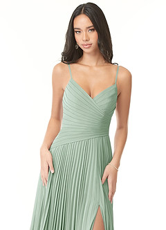 Azazie Vini Bridesmaid Dresses Agave A-Line V-Neck Pleated Chiffon Dress image6
