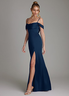 Azazie Nira Bridesmaid Dresses Dark Navy Mermaid Corset Stretch Satin Dress image7