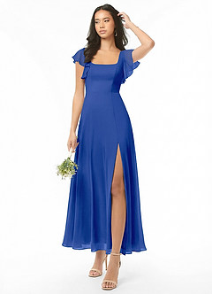 Azazie Bondi Bridesmaid Dresses Royal Blue A-Line Ruched Chiffon Dress image1